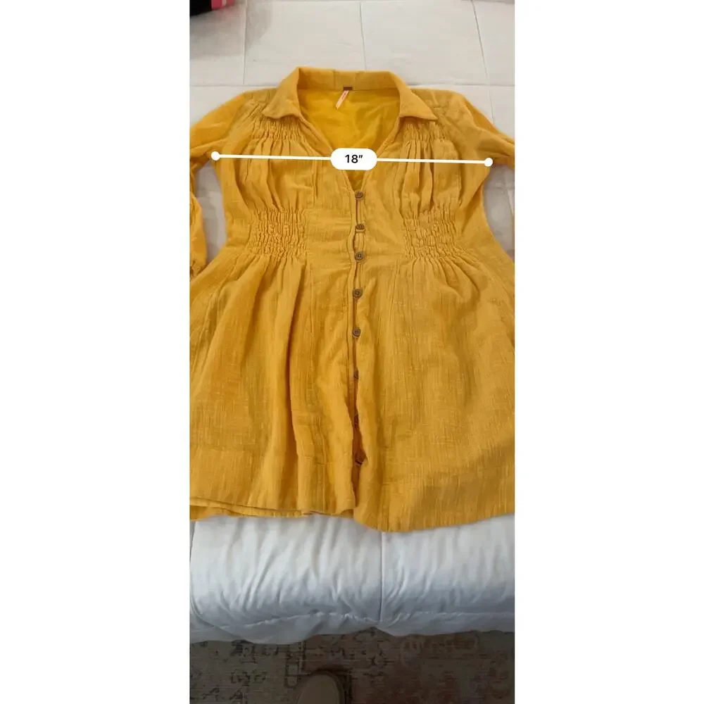 Free People Mini Dress Yellow 100% Cotton Size XS Pockets